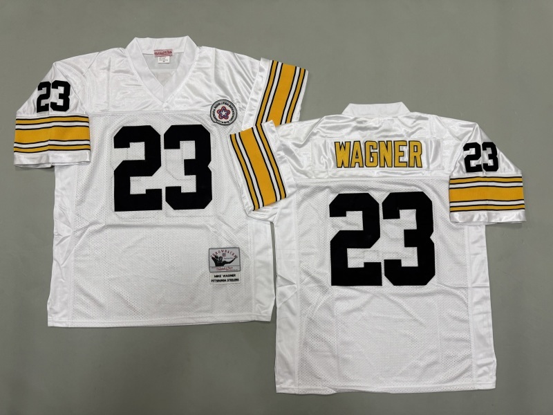 Men 2025 Pittsburgh Steelers 23 Wagner white Throwback Limited NFL Jersey style 002